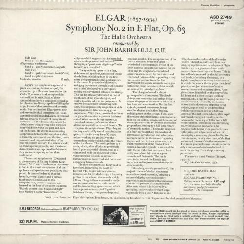 Edward Elgar Symphony No. 2 vinyl LP album (LP record) UK EFDLPSY877784