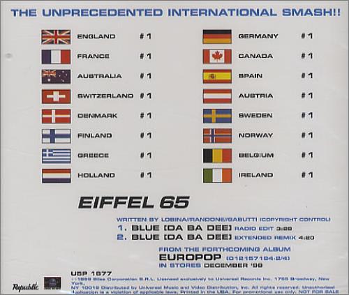 Eiffel 65 Blue CD single (CD5 / 5") US E65C5BL153575