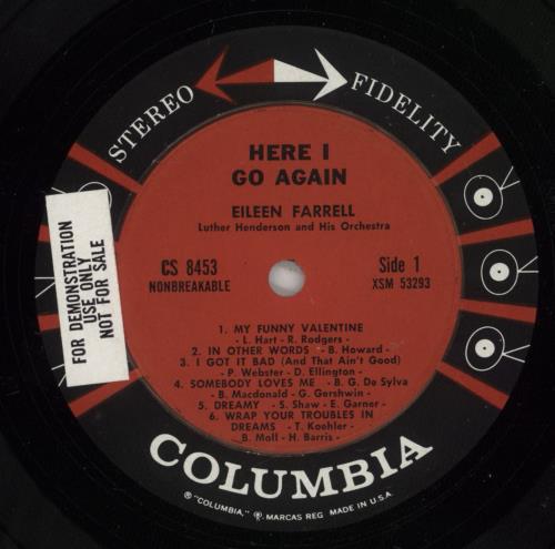 Eileen Farrell Here I Go Again vinyl LP album (LP record) US EFLLPHE878529