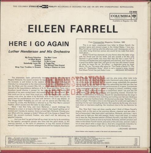 Eileen Farrell Here I Go Again vinyl LP album (LP record) US EFLLPHE878529