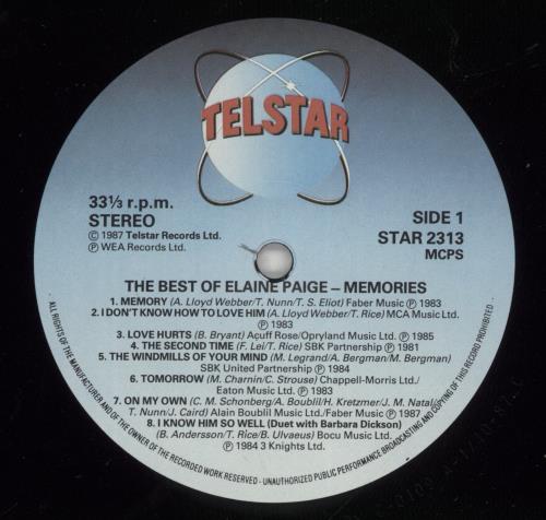 Elaine Paige The Best Of Elaine Paige - Memories vinyl LP album (LP record) UK EPGLPTH240814