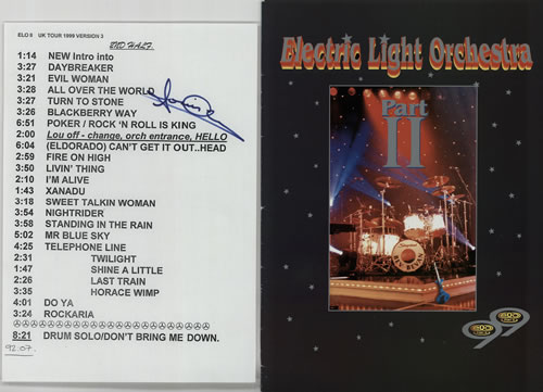 Electric Light Orchestra 1999 UK Tour/Fully Autographed tour programme UK ELOTRUK579915