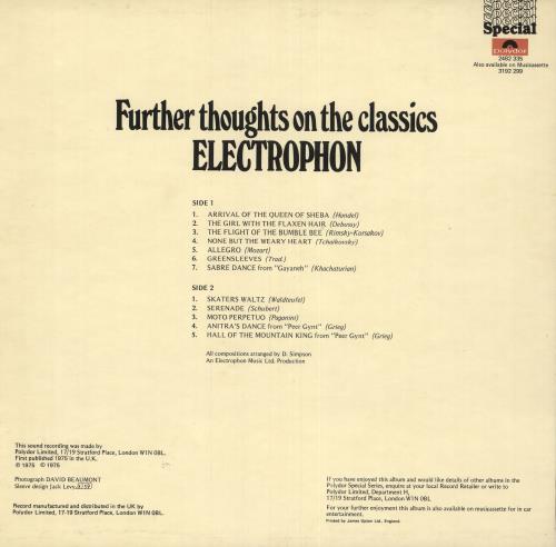 Electrophon Further Thoughts On The Classics vinyl LP album (LP record) UK 0LGLPFU743002