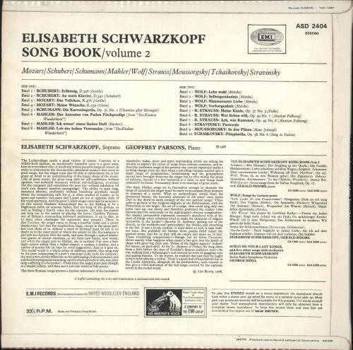 Elisabeth Schwarzkopf Elisabeth Schwarzkopf Song Book Vol. 2 vinyl LP album (LP record) UK EOMLPEL743191