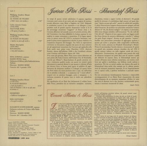 Elisabeth Schwarzkopf Jurinac Petri Rossi - Schwarzkopf Rossi vinyl LP album (LP record) Italian EOMLPJU743531