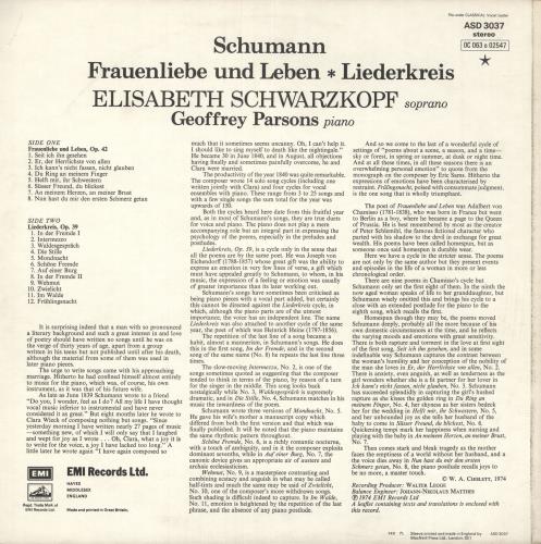 Elisabeth Schwarzkopf Schumann: Frauenliebe Und Leben, Op. 42 / Liederkreis, Op. 39 (Eichendorff) vinyl LP album (LP record) UK EOMLPFR742405
