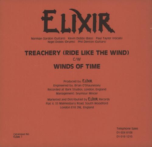 Elixir Treachery [Ride Like The Wind] + Picture Sleeve & Insert 7" vinyl single (7 inch record / 45) UK IXI07TR91572