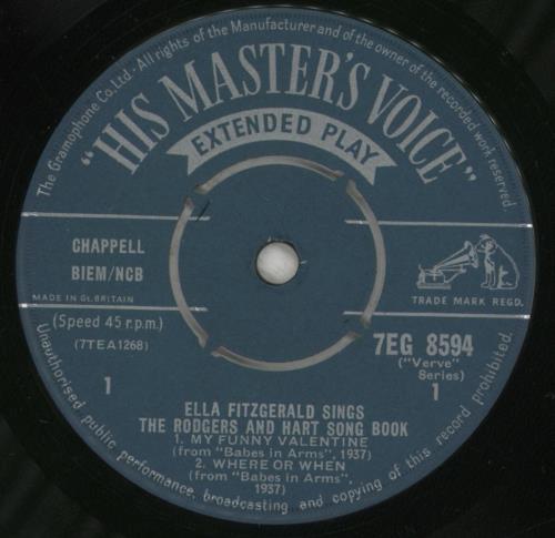 Ella Fitzgerald *Sings The Rodgers And Hart Song Book 7" vinyl single (7 inch record / 45) UK EFZ07SI874319