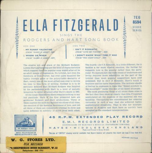 Ella Fitzgerald *Sings The Rodgers And Hart Song Book 7" vinyl single (7 inch record / 45) UK EFZ07SI874319