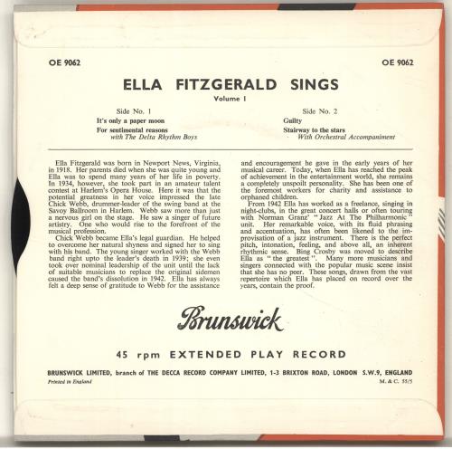 Ella Fitzgerald Ella Fitzgerald Sings Volume 1 7" vinyl single (7 inch record / 45) UK EFZ07EL696584