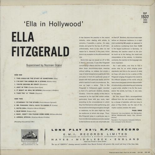 Ella Fitzgerald Ella In Hollywood vinyl LP album (LP record) UK EFZLPEL451512