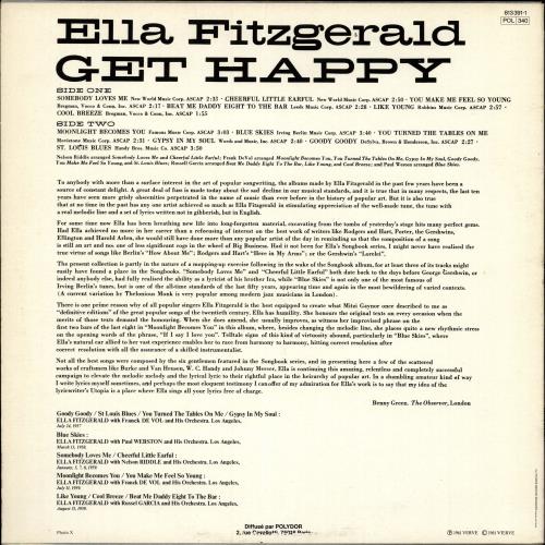 Ella Fitzgerald Get Happy! vinyl LP album (LP record) French EFZLPGE697884