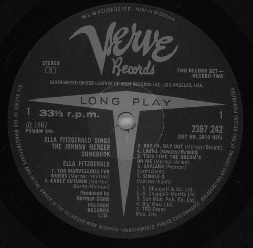 Ella Fitzgerald Sings The Jerome Kern/ Johnny Mercer Songbooks 2-LP vinyl record set (Double LP Album) UK EFZ2LSI879850