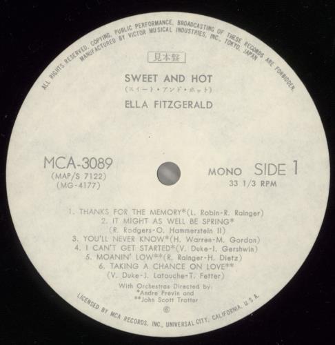 Ella Fitzgerald Sweet And Hot vinyl LP album (LP record) Japanese EFZLPSW875278