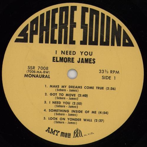 Elmore James I Need You vinyl LP album (LP record) US EMJLPIN755285