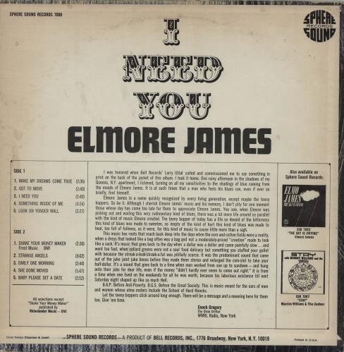 Elmore James I Need You vinyl LP album (LP record) US EMJLPIN755285