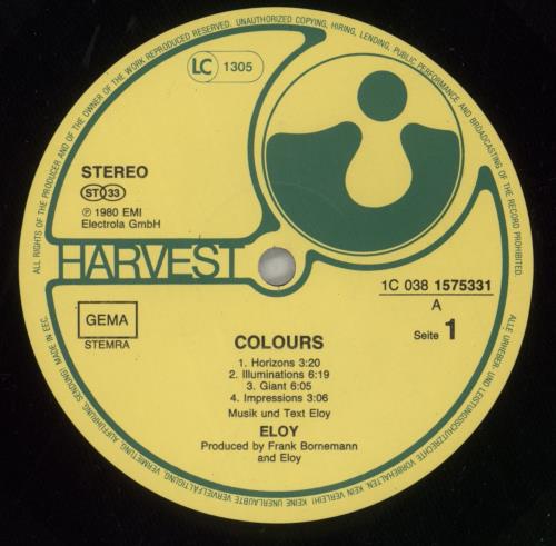 Eloy Colours vinyl LP album (LP record) German LOYLPCO674375