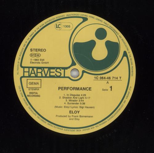 Eloy Performance vinyl LP album (LP record) German LOYLPPE539586