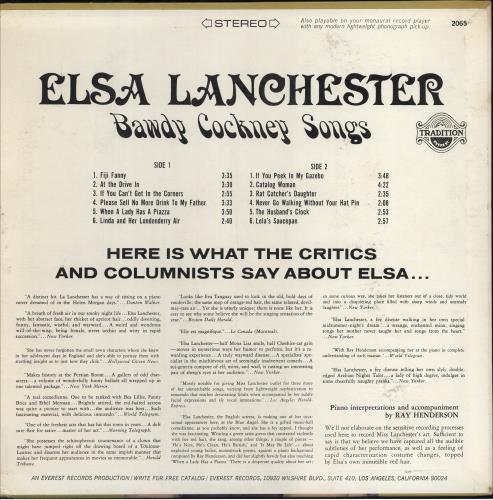Elsa Lanchester Bawdy Cockney Songs vinyl LP album (LP record) US 367LPBA777547