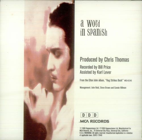 Elton John A Word In Spanish CD single (CD5 / 5") US JOHC5AW62295