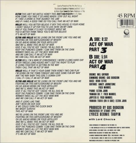 Elton John Act Of War 12" vinyl single (12 inch record / Maxi-single) US JOH12AC100594