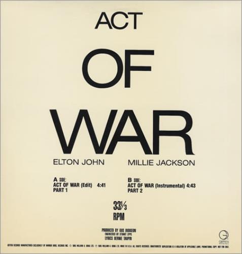 Elton John Act Of War 12" vinyl single (12 inch record / Maxi-single) US JOH12AC22766