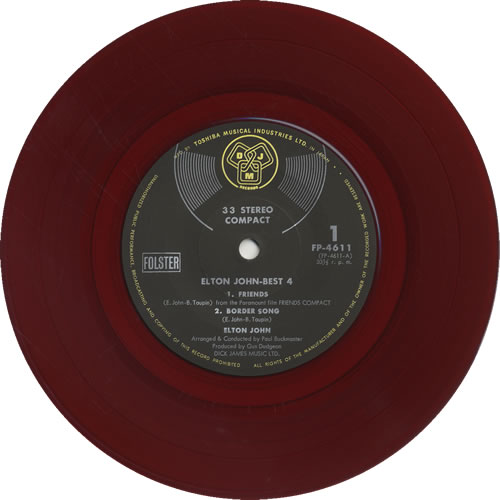 Elton John Best 4 EP - Red Vinyl 7" vinyl single (7 inch record / 45) Japanese JOH07BE208932