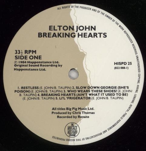 Elton John Breaking Hearts - 2 Song Sticker vinyl LP album (LP record) UK JOHLPBR873888