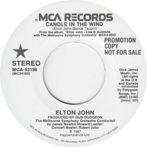 Elton John Candle In The Wind 7" vinyl single (7 inch record / 45) US JOH07CA117104