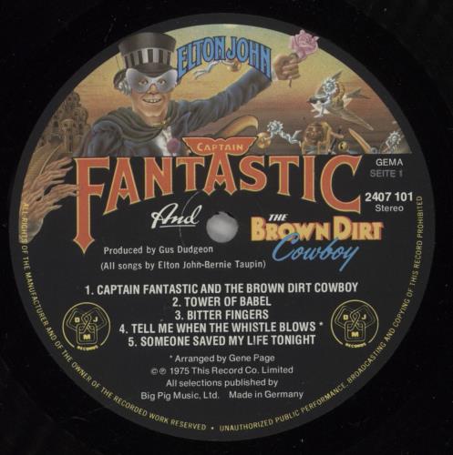Elton John Captain Fantastic And The Brown Dirt Cowboy vinyl LP album (LP record) German JOHLPCA882146