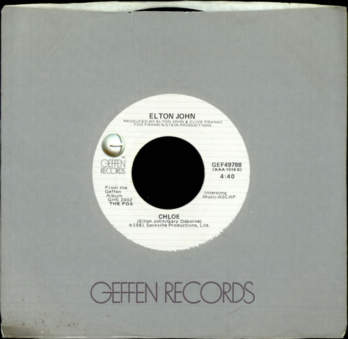 Elton John Chloe 7" vinyl single (7 inch record / 45) US JOH07CH498457