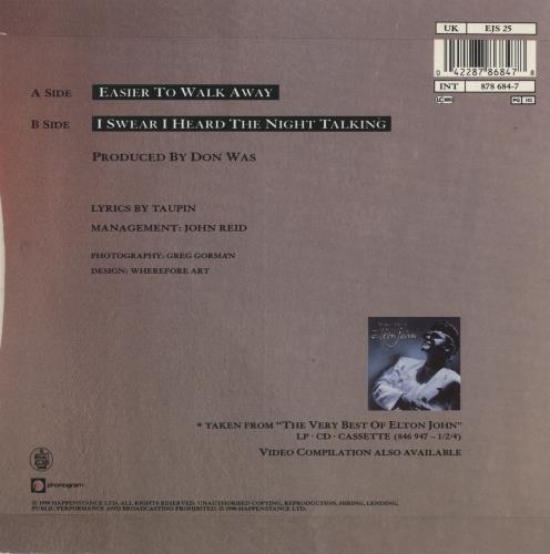 Elton John Easier To Walk Away 7" vinyl single (7 inch record / 45) UK JOH07EA98562
