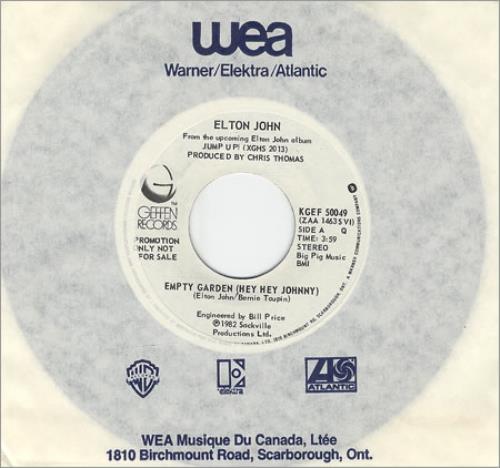 Elton John Empty Garden 7" vinyl single (7 inch record / 45) Canadian JOH07EM135510