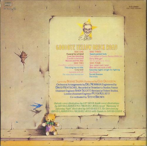 Elton John Goodbye Yellow Brick Road - 1st - Yellow - VG 2-LP vinyl record set (Double LP Album) UK JOH2LGO590107