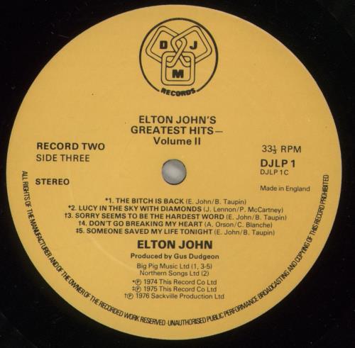 Elton John Greatest Hits Volumes I & II 2-LP vinyl record set (Double LP Album) UK JOH2LGR618766