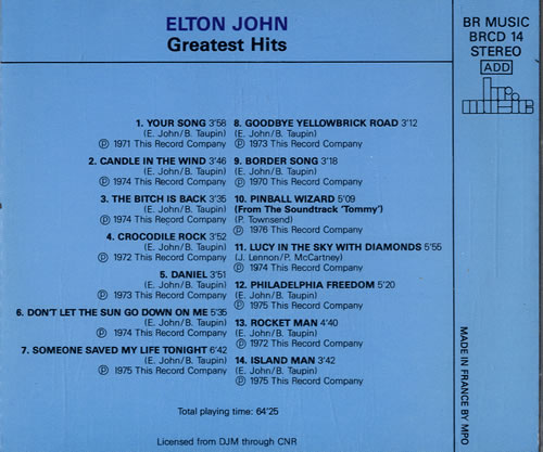 Elton John Greatest Hits CD album (CDLP) French JOHCDGR575096