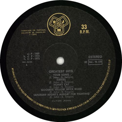 Elton John Greatest Hits vinyl LP album (LP record) Portuguese JOHLPGR697190