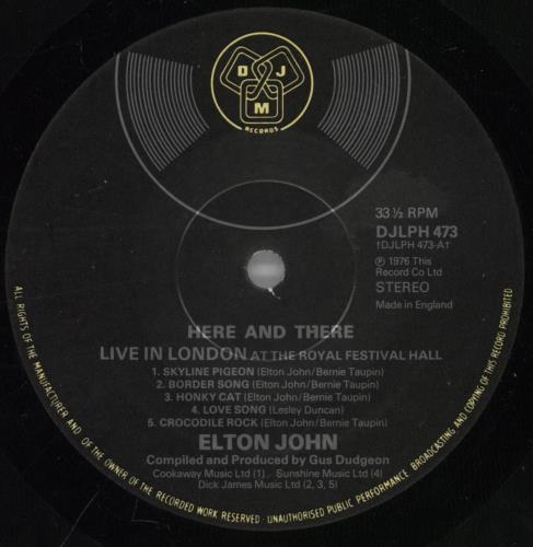 Elton John Here And There vinyl LP album (LP record) UK JOHLPHE171445