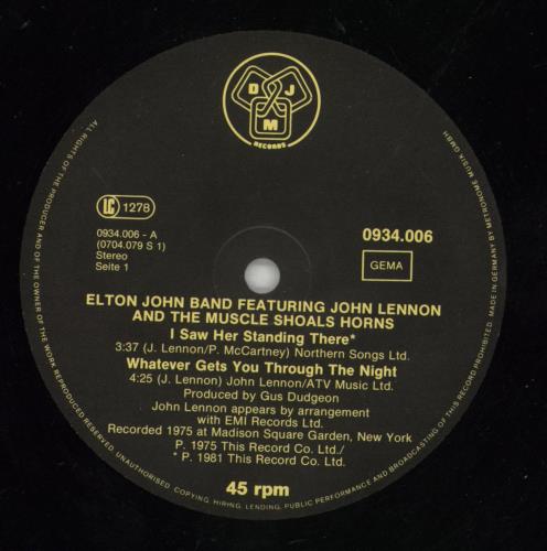 Elton John I Saw Her Standing There - EX 12" vinyl single (12 inch record / Maxi-single) German JOH12IS867566