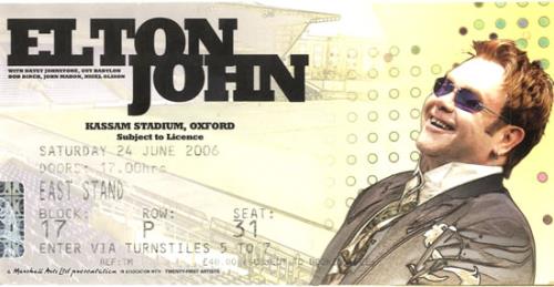Elton John Kassam Stadium, Oxford concert ticket UK JOHTIKA580513