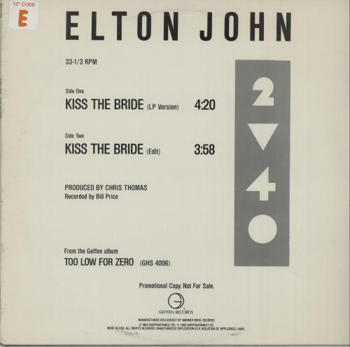 Elton John Kiss The Bride 12" vinyl single (12 inch record / Maxi-single) US JOH12KI28085