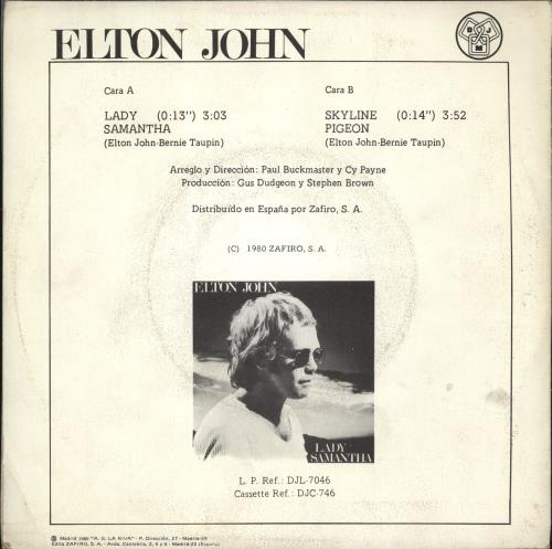 Elton John Lady Samantha 7" vinyl single (7 inch record / 45) Spanish JOH07LA705828