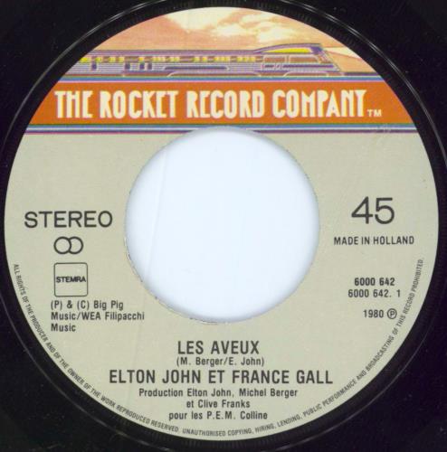 Elton John Les Aveux - Paper label 7" vinyl single (7 inch record / 45) Dutch JOH07LE798434
