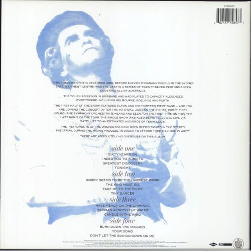 Elton John Live In Australia - 180gram 2-LP vinyl record set (Double LP Album) UK JOH2LLI809081