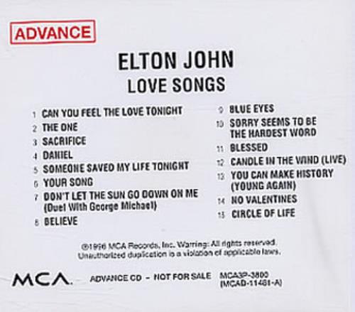 Elton John Love Songs CD album (CDLP) US JOHCDLO94325