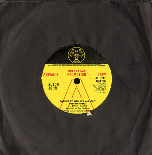 Elton John Saturday Night's Alright For Fighting - A Label 7" vinyl single (7 inch record / 45) UK JOH07SA09855