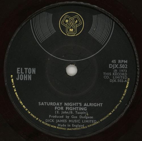 Elton John Saturday Night's Alright For Fighting - Solid + Sleeve 7" vinyl single (7 inch record / 45) UK JOH07SA763328