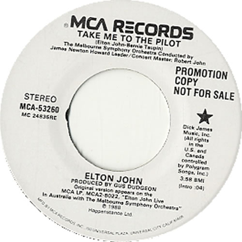 Elton John Take Me To The Pilot 7" vinyl single (7 inch record / 45) US JOH07TA58627