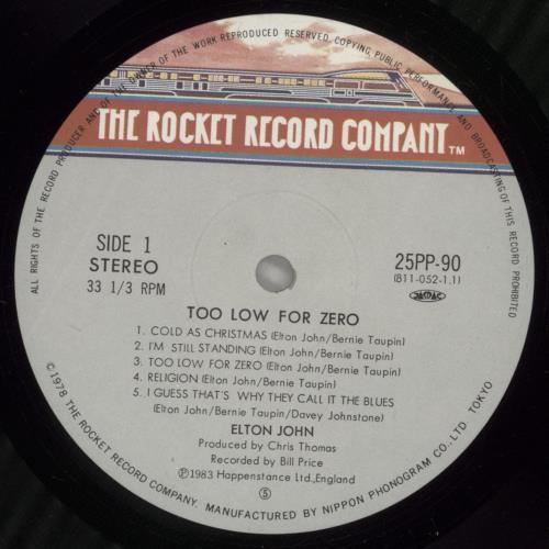 Elton John Too Low For Zero vinyl LP album (LP record) Japanese JOHLPTO149500