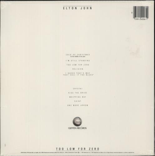 Elton John Too Low For Zero vinyl LP album (LP record) US JOHLPTO884797